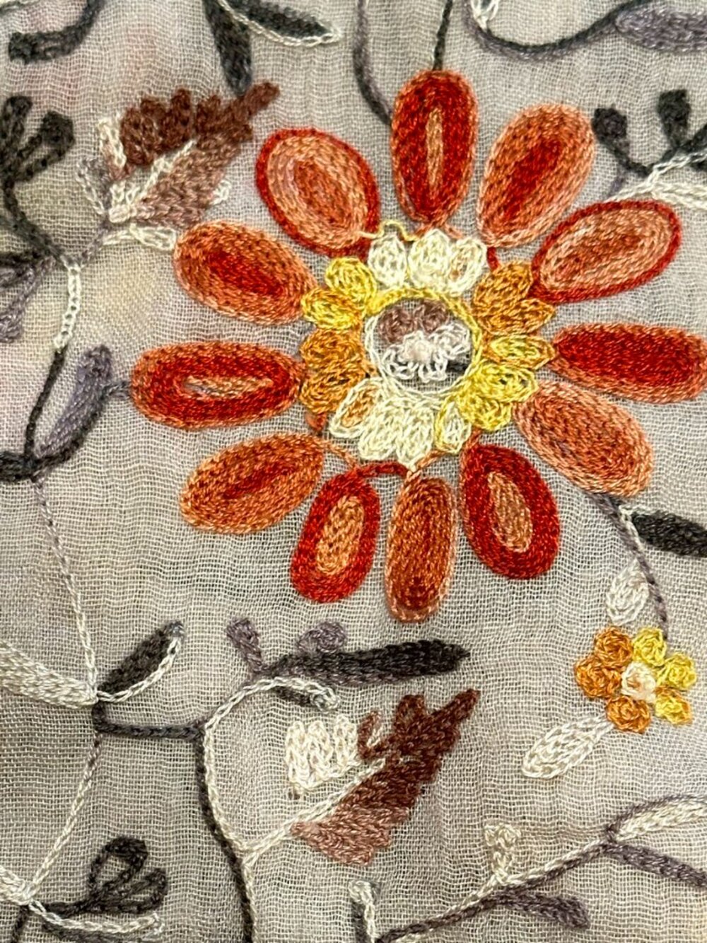 RiscaWin Oversized Beige Floral Embroidered Scarf Shawl Wrap Boho 36x70 - Picture 8 of 11
